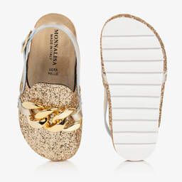 Monnalisa-Золотистые блестящие мюли с цепочками | Childrensalon Outlet