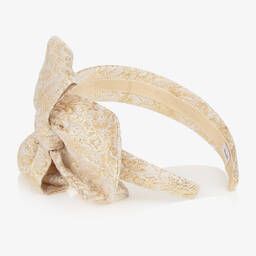Monnalisa-Girls Gold Jacquard Bow Hairband | Childrensalon Outlet