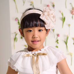 Monnalisa-Girls Gold Jacquard Bow Hairband | Childrensalon Outlet