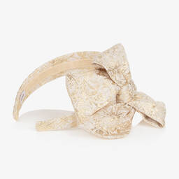 Monnalisa-Girls Gold Jacquard Bow Hairband | Childrensalon Outlet