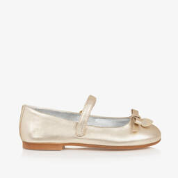 Monnalisa-Girls Gold Leather Ballet Pumps | Childrensalon Outlet