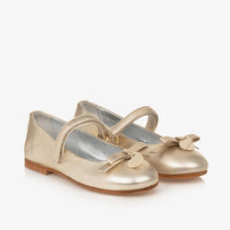 Monnalisa-Girls Gold Leather Ballet Pumps | Childrensalon Outlet