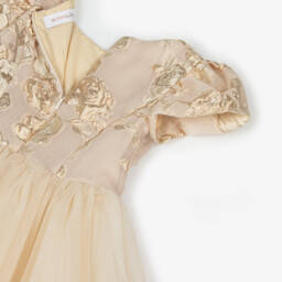 Monnalisa-Girls Gold Organza Rose Dress | Childrensalon Outlet