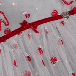 Monnalisa-Серое платье из тюля с красными розами | Childrensalon Outlet