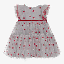 Monnalisa-Серое платье из тюля с красными розами | Childrensalon Outlet