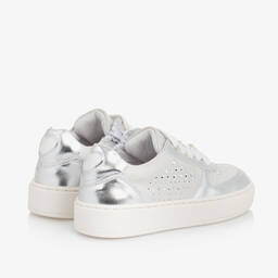 Monnalisa-Girls Grey & Silver Leather Trainers | Childrensalon Outlet