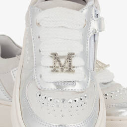 Monnalisa-Girls Grey & Silver Leather Trainers | Childrensalon Outlet