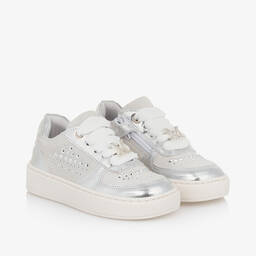 Monnalisa-Girls Grey & Silver Leather Trainers | Childrensalon Outlet