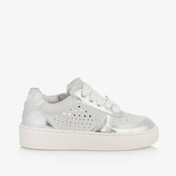 Monnalisa-Girls Grey & Silver Leather Trainers | Childrensalon Outlet