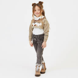 Monnalisa-Girls Grey Star Cotton Jeans | Childrensalon Outlet