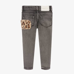 Monnalisa-Girls Grey Star Cotton Jeans | Childrensalon Outlet