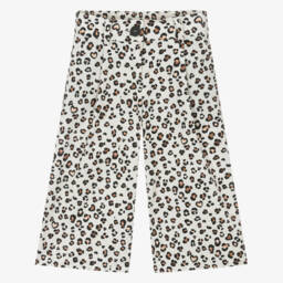 Monnalisa-Girls Ivory Animal Pattern Twill Pants | Childrensalon Outlet
