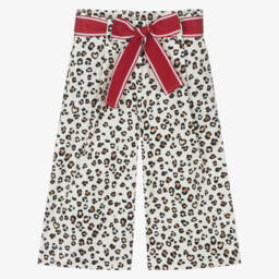 Monnalisa-Girls Ivory Animal Pattern Twill Pants | Childrensalon Outlet