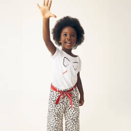 Monnalisa-Girls Ivory Animal Pattern Twill Pants | Childrensalon Outlet