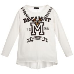Monnalisa-Girls Ivory Beaded Cotton Top | Childrensalon Outlet