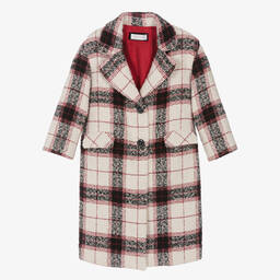 موناليزا-معطف مزيج قطن وتارتان لون عاجي وأسود وأحمر | Childrensalon Outlet