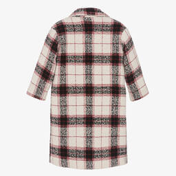 موناليزا-معطف مزيج قطن وتارتان لون عاجي وأسود وأحمر | Childrensalon Outlet