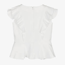 Monnalisa Шик-Кремовая блузка-корсаж с синим цветком | Childrensalon Outlet