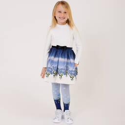 Monnalisa-Girls Ivory & Blue Floral Print Dress | Childrensalon Outlet