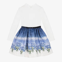 Monnalisa-Girls Ivory & Blue Floral Print Dress | Childrensalon Outlet