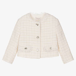 Monnalisa Chic-جاكيت تويد بوكليه لون عاجي للبنات | Childrensalon Outlet