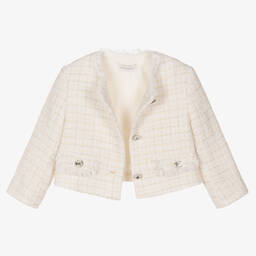 Monnalisa Chic-جاكيت تويد بوكليه لون عاجي للبنات | Childrensalon Outlet