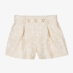Monnalisa-Girls Ivory Brocade Shorts | Childrensalon Outlet