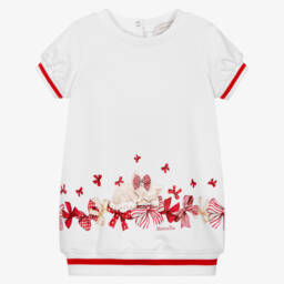 Monnalisa-Girls Ivory Cat Bow Jersey Dress | Childrensalon Outlet