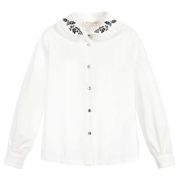 Monnalisa-Girls Ivory Cotton Blouse | Childrensalon Outlet