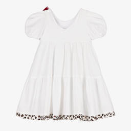 Monnalisa-Girls Ivory Cotton Bow Dress | Childrensalon Outlet