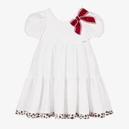 Monnalisa-Girls Ivory Cotton Bow Dress | Childrensalon Outlet