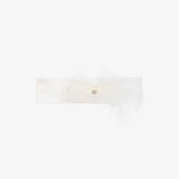 Monnalisa-Girls Ivory Cotton Bow Hairband | Childrensalon Outlet