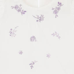 Monnalisa Шик-Кремовая хлопковая блузка с цветами из стразов для девочек | Childrensalon Outlet