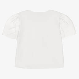 Monnalisa-Кремовая хлопковая футболка с сердцем из цветов для девочек | Childrensalon Outlet