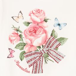 Monnalisa-Girls Ivory Cotton Floral Top | Childrensalon Outlet