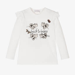 Monnalisa-Кремовый хлопковый топ с Розовой пантерой | Childrensalon Outlet