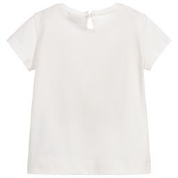 Monnalisa-Girls Ivory Cotton T-Shirt | Childrensalon Outlet