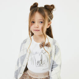 Monnalisa-Girls Ivory Cotton T-Shirt  | Childrensalon Outlet