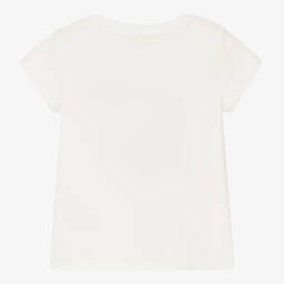 Monnalisa-Girls Ivory Cotton T-Shirt  | Childrensalon Outlet