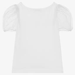 Monnalisa-Кремовая футболка из хлопка и тюля | Childrensalon Outlet