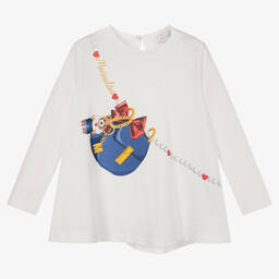 Monnalisa-Кремовая туника с принтом-сумкой | Childrensalon Outlet