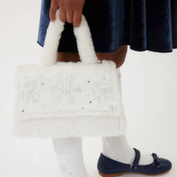 Monnalisa-Girls Ivory Crystal Plush Handbag | Childrensalon Outlet