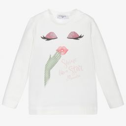 Monnalisa-Girls Ivory Diamanté Kiss Top | Childrensalon Outlet