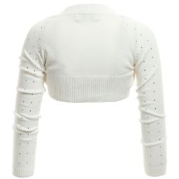 Monnalisa Chic-Girls Ivory Diamanté Knitted Bolero Cardigan | Childrensalon Outlet