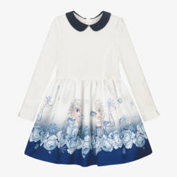 Monnalisa-Girls Ivory Elsa Print Dress | Childrensalon Outlet