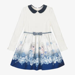 Monnalisa-Girls Ivory Elsa Print Dress | Childrensalon Outlet