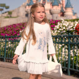 Monnalisa-Girls Ivory Elsa Tulle Dress | Childrensalon Outlet