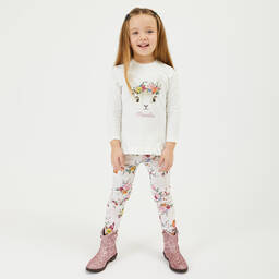 Monnalisa-Girls Ivory Floral Bunny Top | Childrensalon Outlet