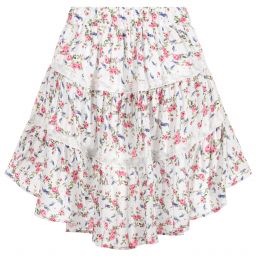Monnalisa-Girls Ivory Floral Crêpe Skirt | Childrensalon Outlet