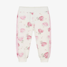 موناليزا-بنطلون رياضي بطبعة ورود قطن لون عاجي للبنات | Childrensalon Outlet